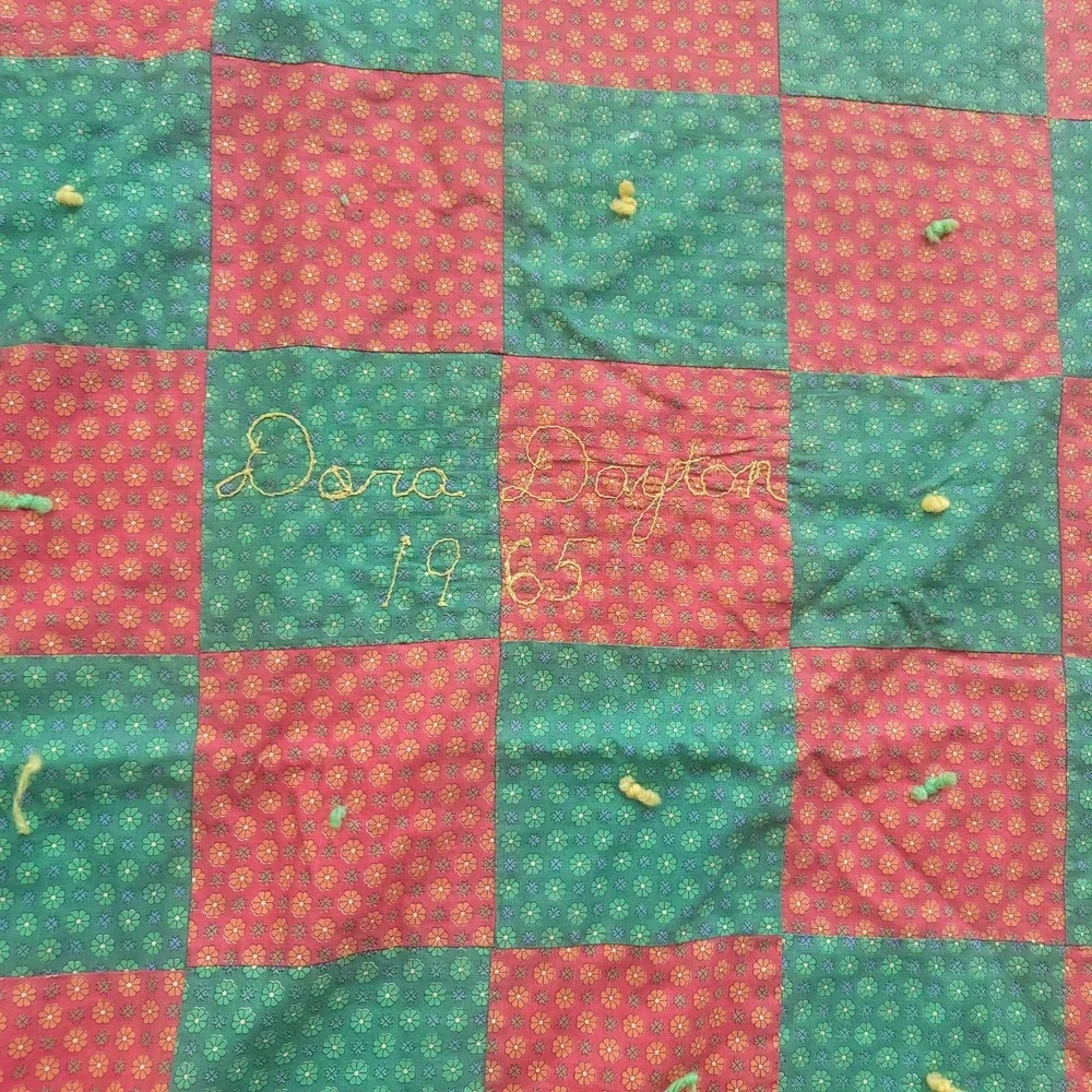 Vintage Handmade Quilt 64x80 Christmas Holiday Embroidered Name